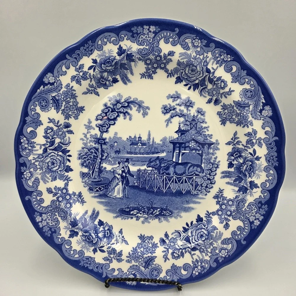 Spode Blue Room The Rhinoceros House 10.5" Dinner Plate Blue White England - Picture 1 of 5